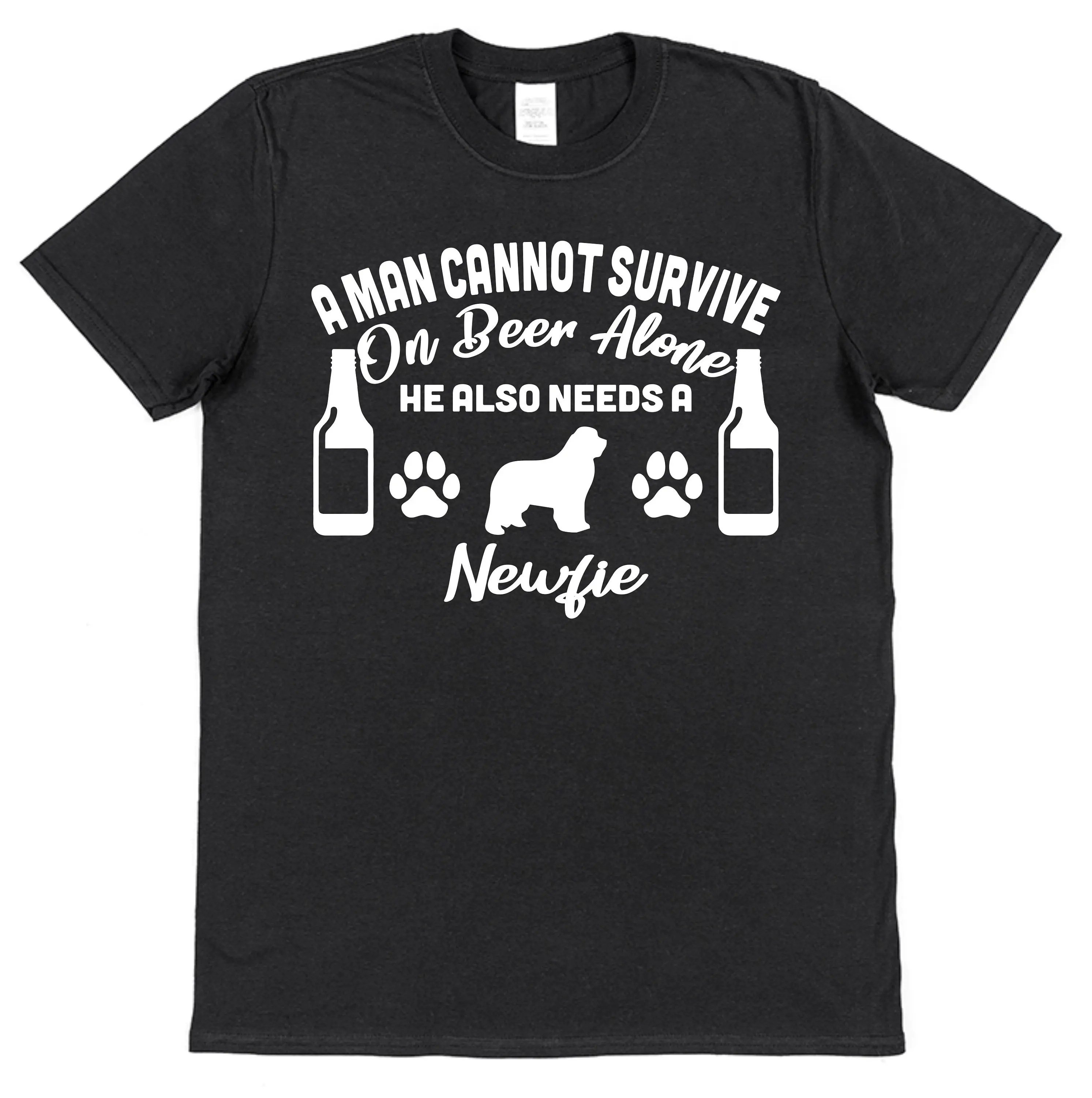 A Man Cannot Survive On Beer Alone He Also Needs Newfie T Shirt Dog Dad Puppy Owner Lover s Newfoundland