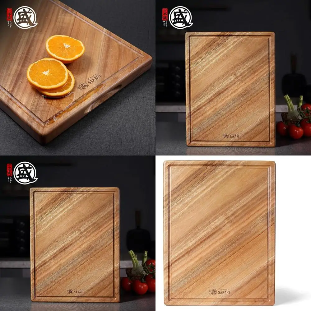 

Natural Japanese Acacia 16x11 Cutting Board for Meat, Vegetables, and Cheese with Juice Groove