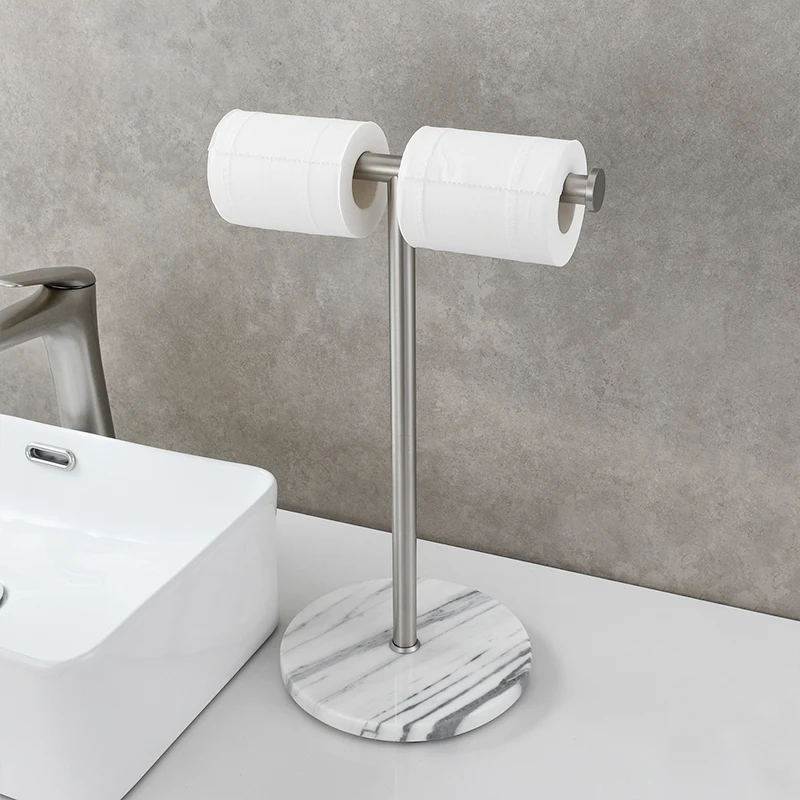 Ciencia 304 Stainless Steel Free Standing Towel Holder Bathroom Hand Towel Rack with Marble Base Toilet Two Roll Paper Holder