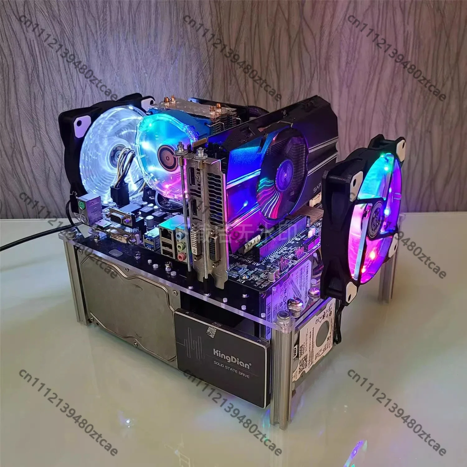 Fully Transparent Acrylic Horizontal Desktop Computer Case, Creative Open PC Shell with Personalized Design