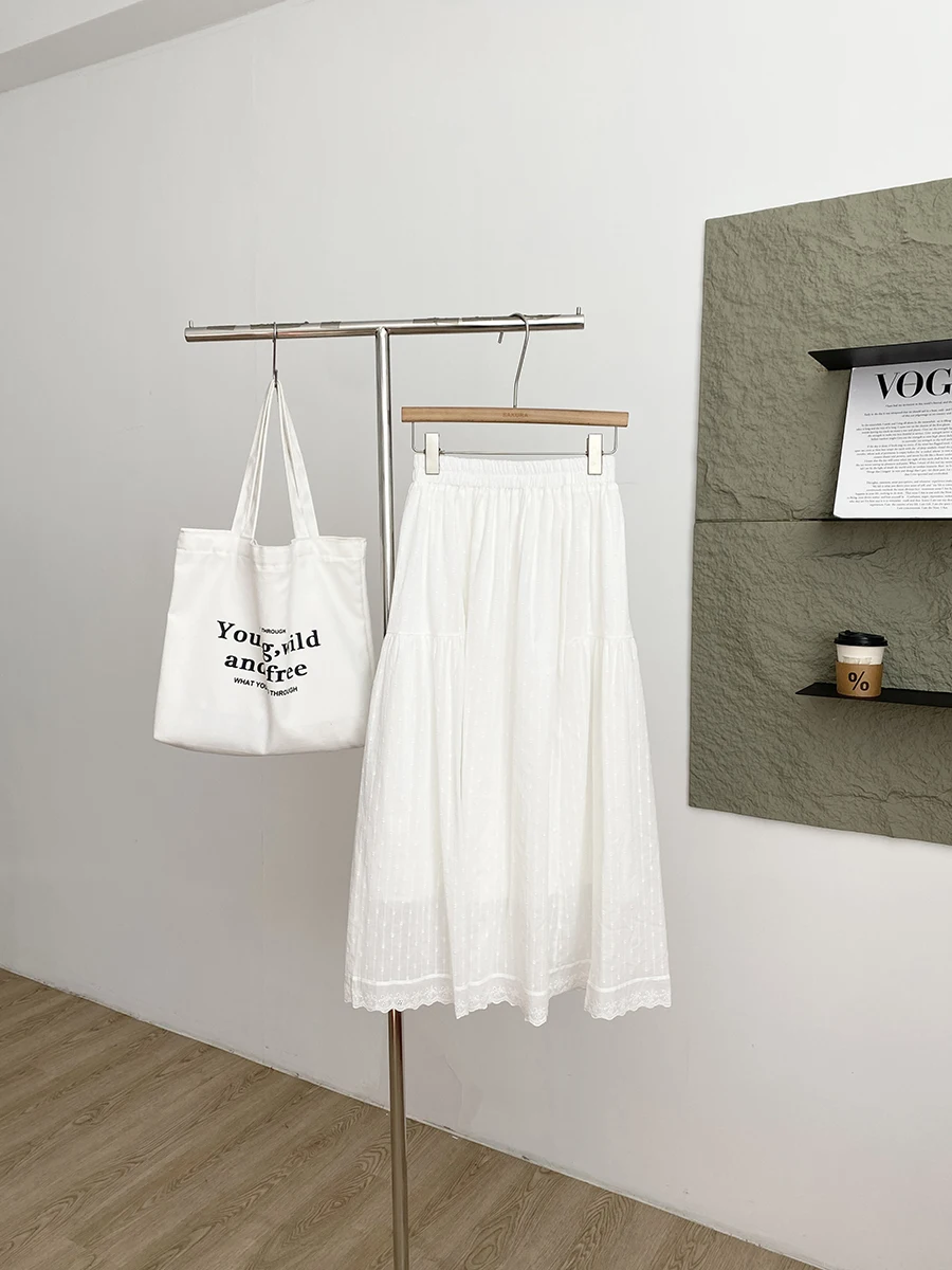 

Spring 2026 High Waist A-Line Skirt Women's Elastic Waist Pure Color Versatile Korean Style Slimming Polyester Fiber