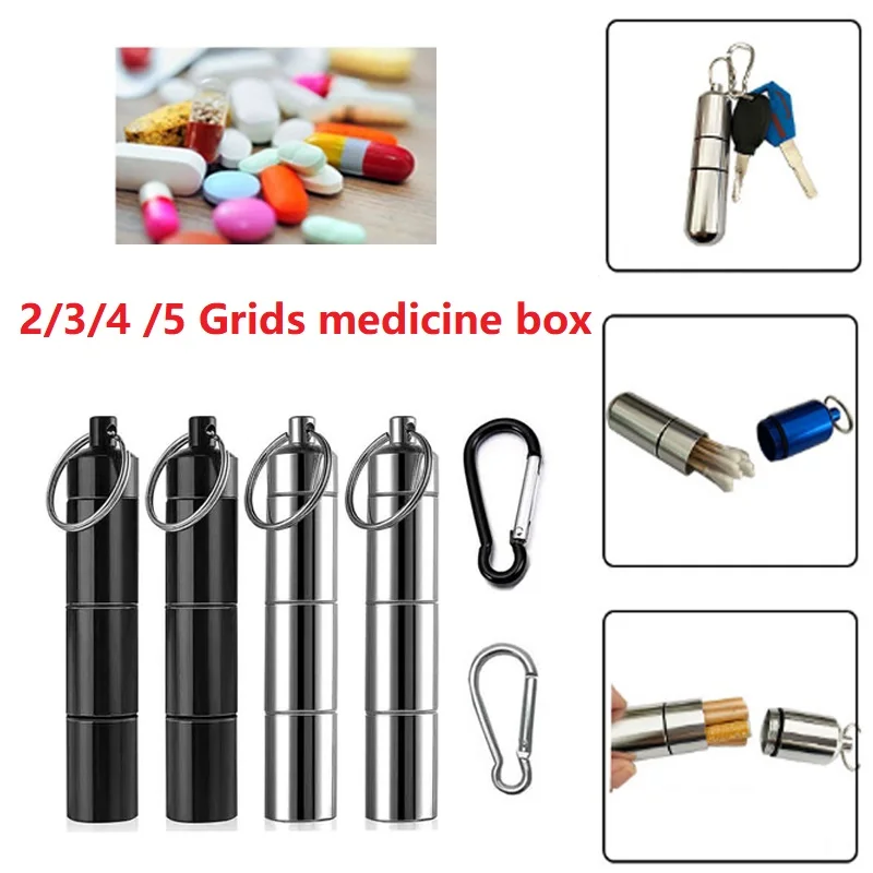 1PC Portable Aluminum Pill Box Outdoor Sealed Pill Case Compartment Pill Organizer For Pills Fish Oil And Supplements Waterproof