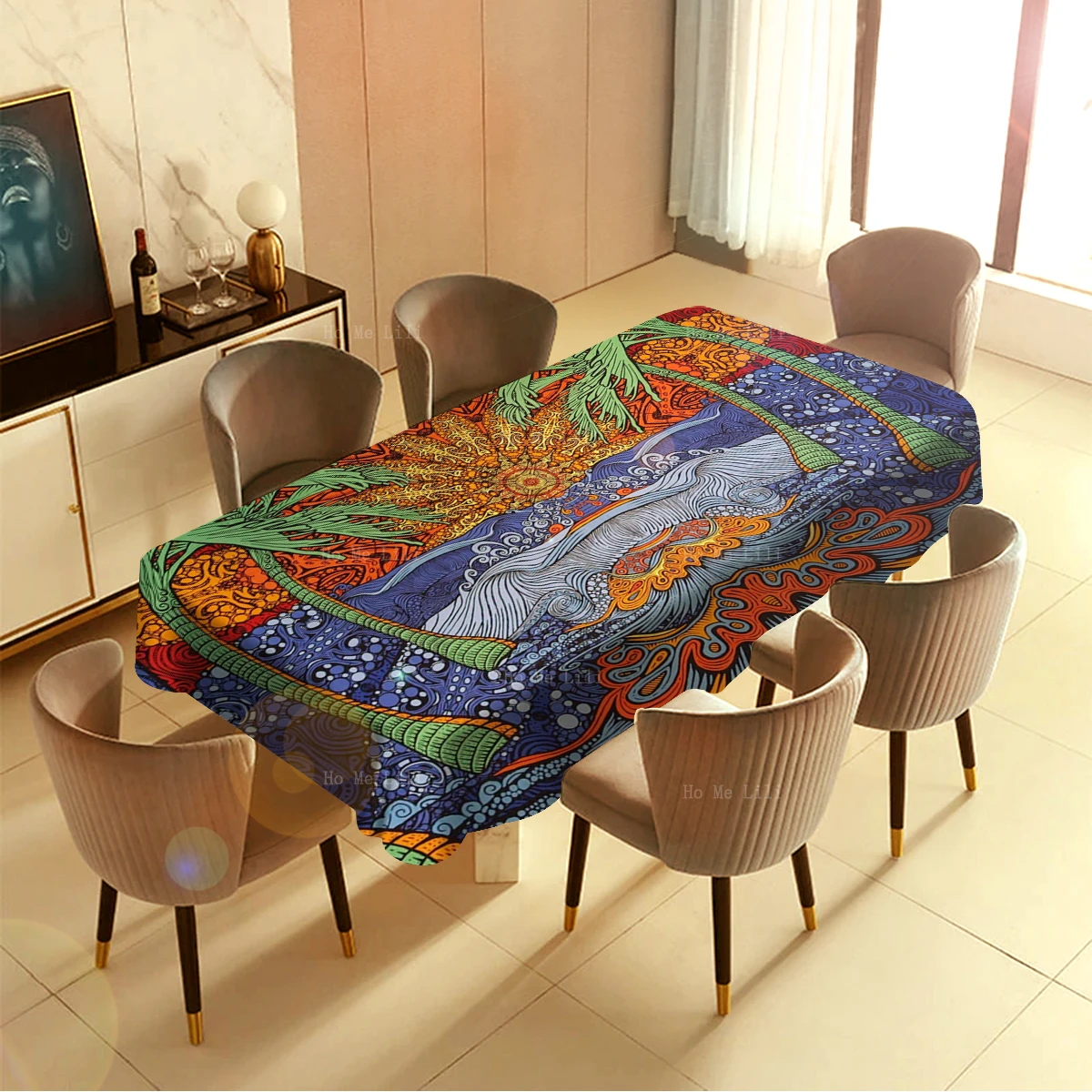 Psychedelic Island Beach Sunset Religious Concept Knowledge Tree Snake Key Gothic Tablecloth By Ho Me Lili Tabletop Decor