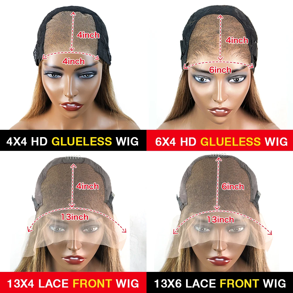 Highlight Glueless Wig Human Hair Ready To Wear Preplucked Straight Ombre Colored 13x6 HD Lace Frontal Human Hair Wigs For Women