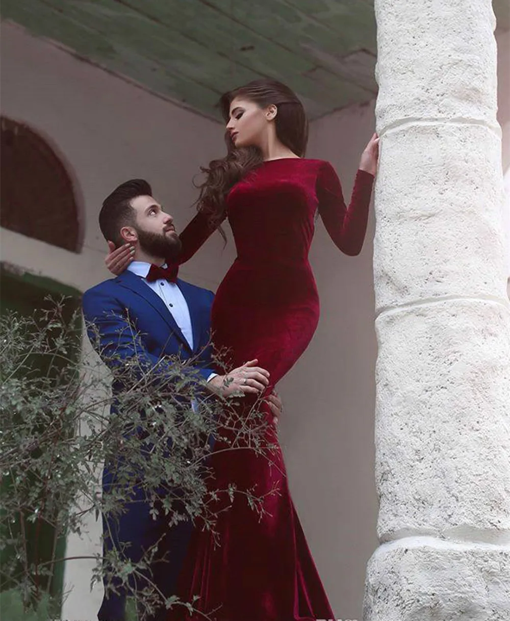 Robe de soirée manches longues en velours bon marché, tenue de fête de remise de diplôme, arabe, bordeaux, dubaï