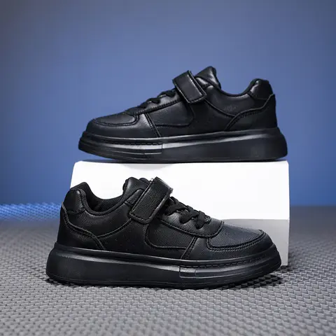 Nuevas zapatillas de deporte para niños, zapatos informales para niños, zapatos planos de cuero negro para caminar para estudiantes, calzado deportivo ligero antideslizante para tenis para niñas