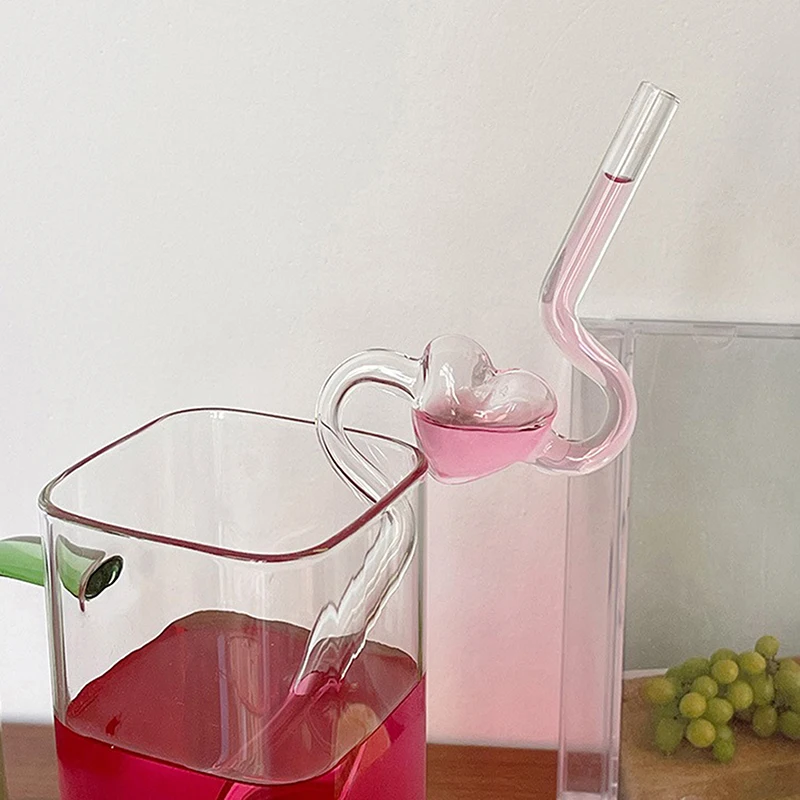 Creative Heat-resistant Transparent Glass Straw Milk Tea Juice Reusable Glass Twist Straws Bending Long Stem Sip Straw