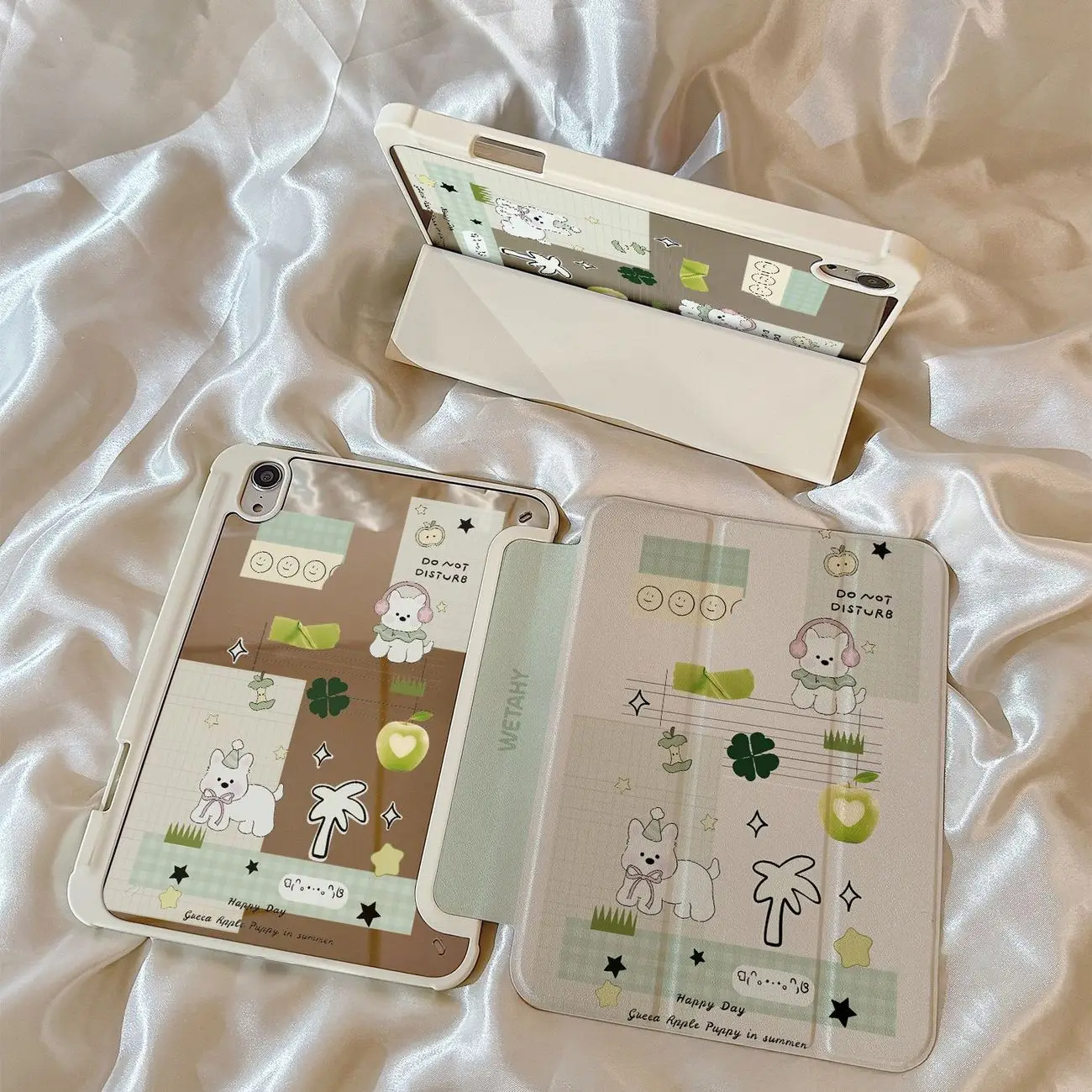 Summer Fresh Grid Grass Dog Flowers Mirror For iPad 11th A16 10 9 8 7 5 Pro 13 11 M5 M4 M3 M2 12.9'' Air  4 3 2 1 Mini 7 6 Cover