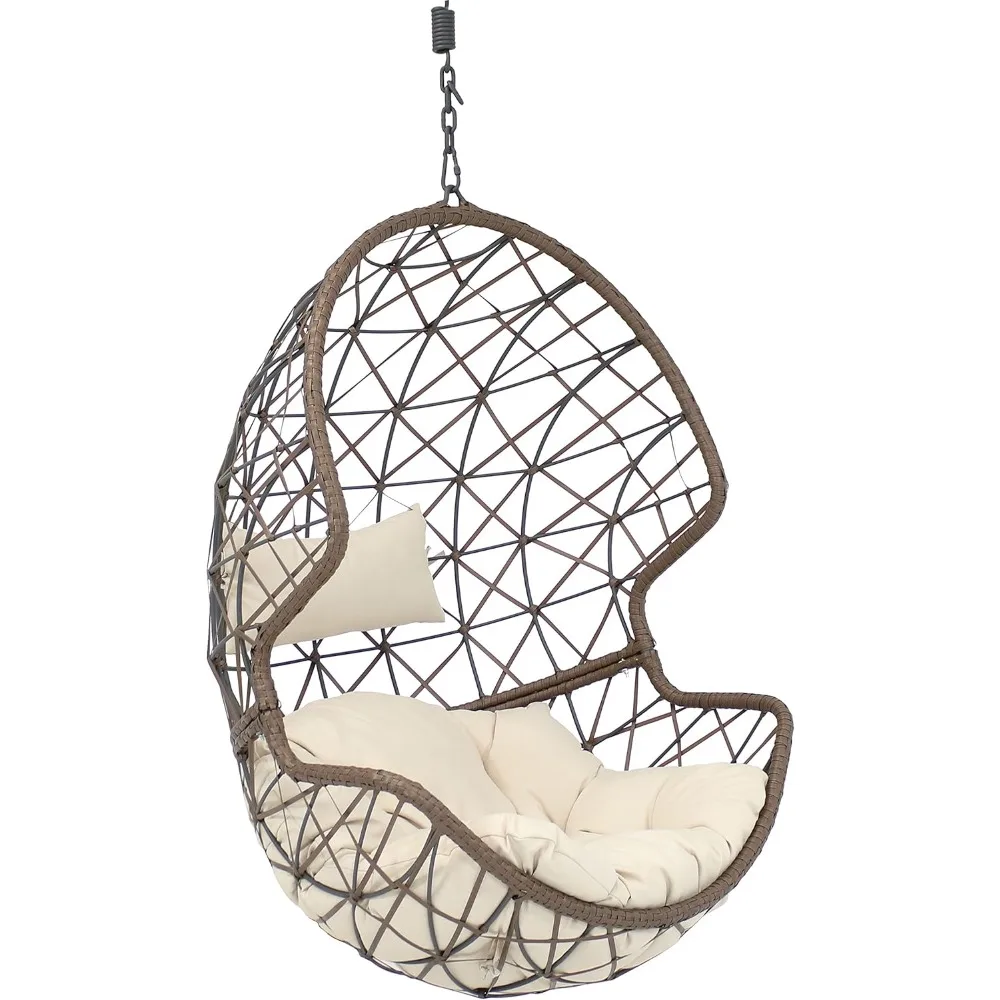 

Danielle Hanging Egg Chair - Resin Wicker Basket Design - Outdoor Use - Includes Beige Cushion