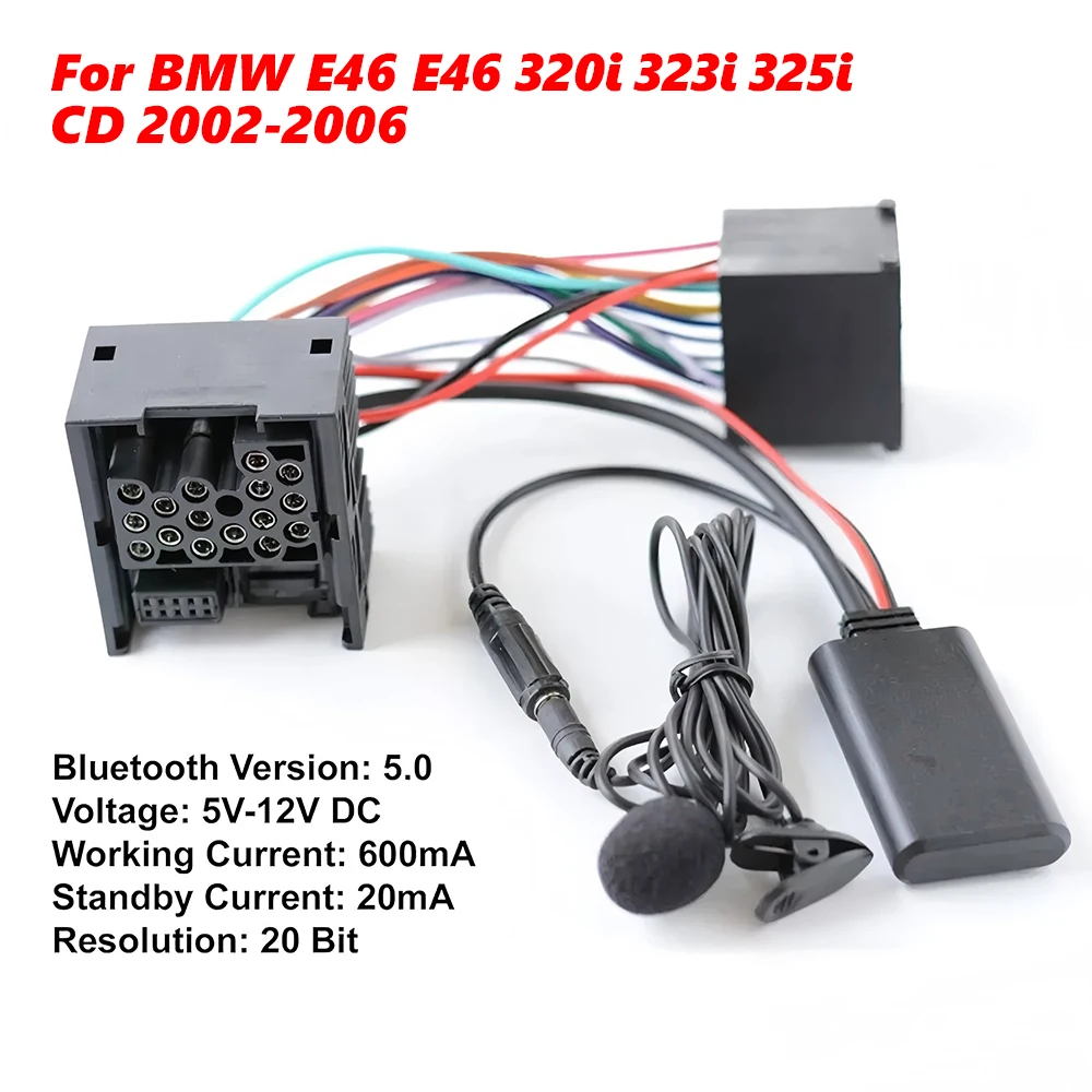 Cable de micrófono adaptador de Audio y música Bluetooth 5,0 para BMW E46 E46 320i 323i 325i CD 2002-2006 con pieza auxiliar auxiliar auxiliar de 10 pines