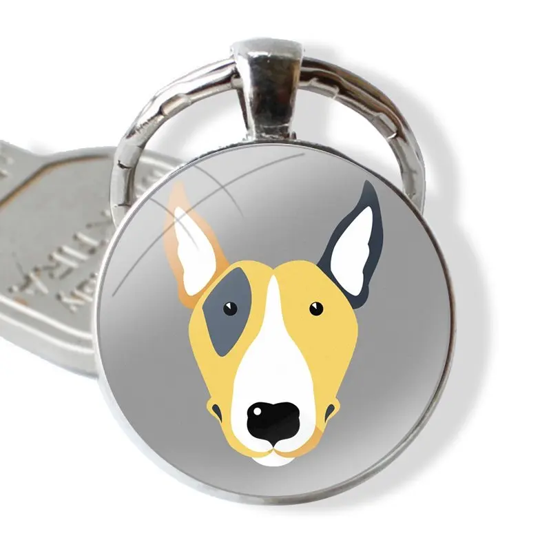 Keychain Handmade Glass Cabochon Key Ring Holder Pendant Key Chains Custom Bull Terrier Dog