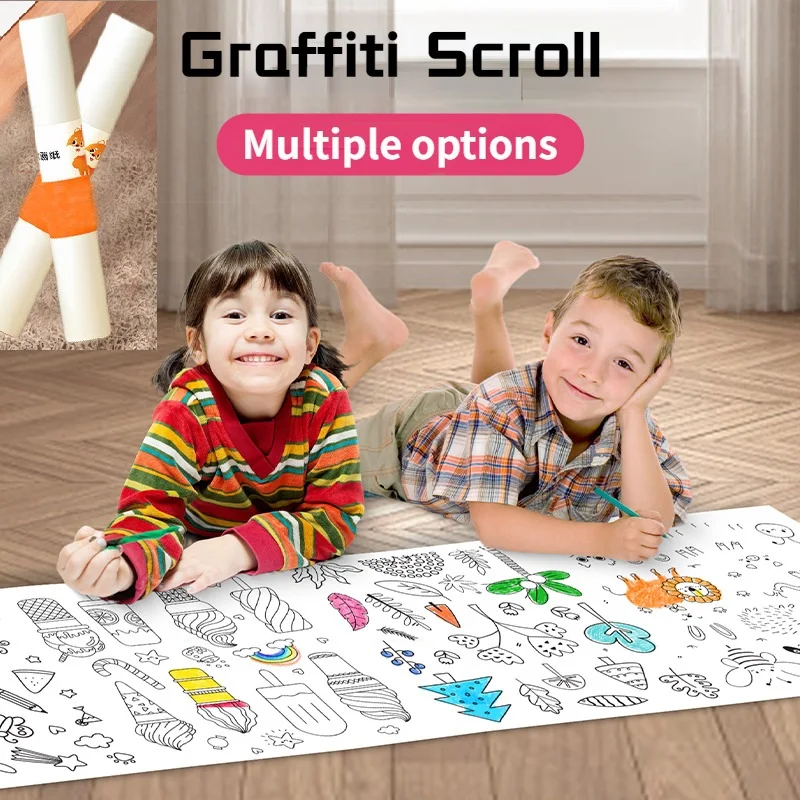 30*300cm Coloring Paper Roll Graffiti Scroll DIY Handmade Paper-cut Fun Cartoon Color Filling Sticker Wall Paper Baby Puzzle Toy