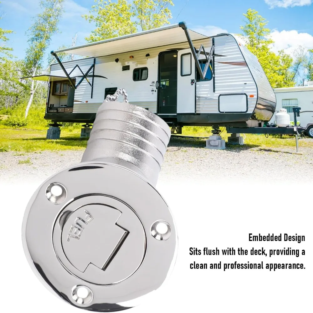 Polished 38mm Fuel Deck Fill Stainless Steel Silver Keyless Cap Gas Filler Neck Truck Fuel Inlet Replace