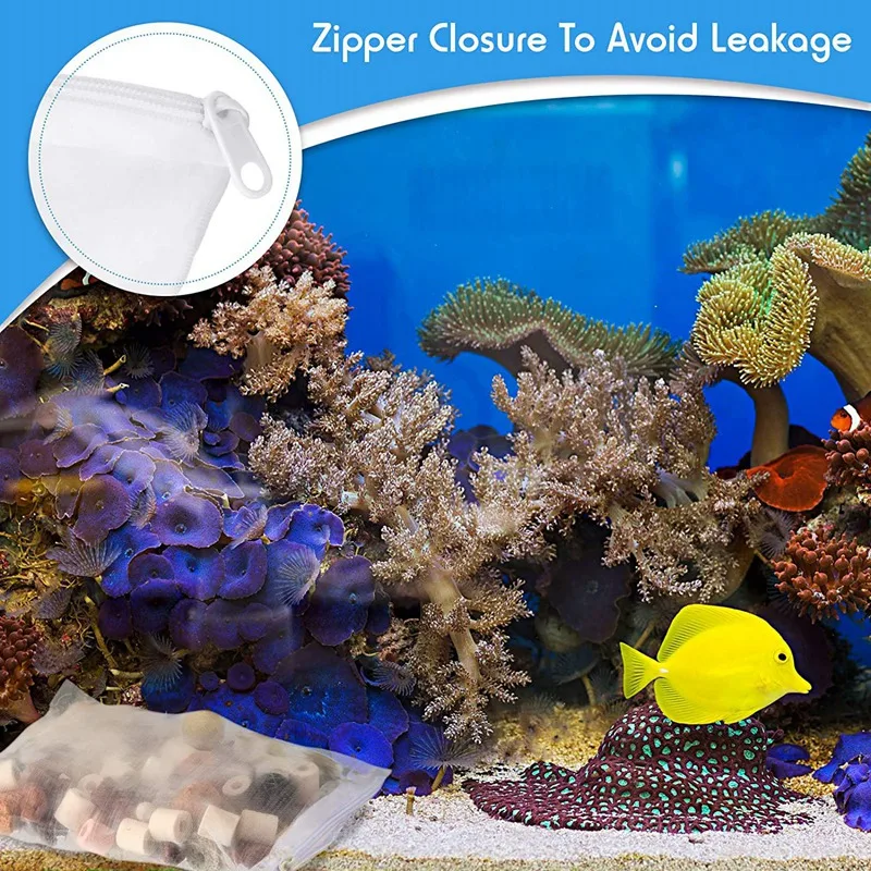 ABPP-15PCS Tas Filter Media Jaring Akuarium, Tas Jaring Filter Media Nilon dengan Ritsleting (untuk Karbon Partikulat), Bola Bio