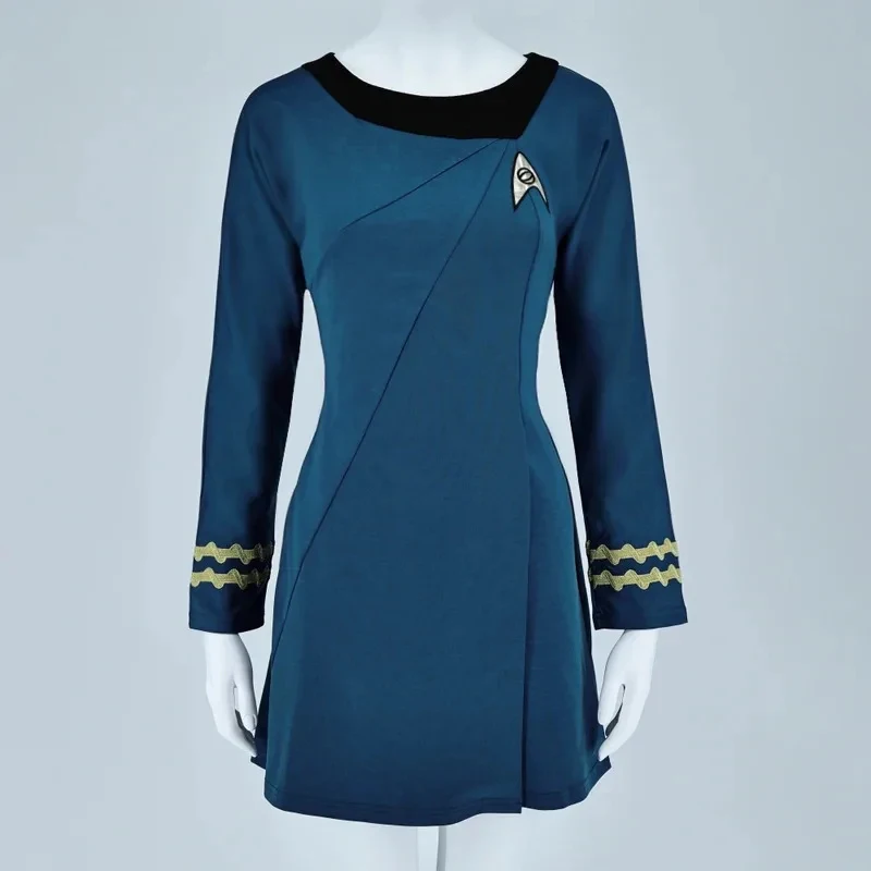 

High Quality Female Uniform Dress Duty TOS Cosplay ST Costume Red Blue Halloween Party Prop FD1;6