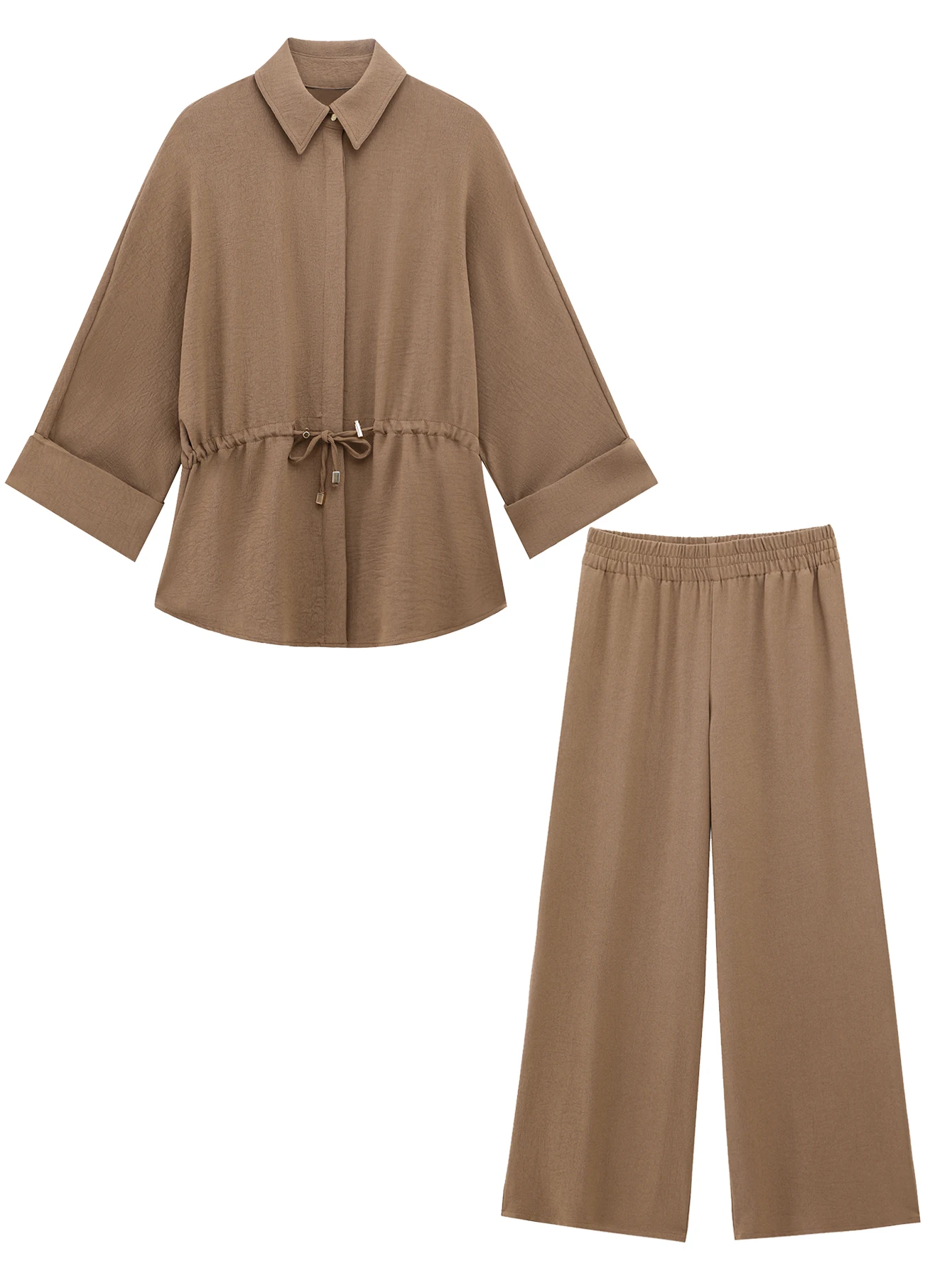 

Женская мода Свободные рубашки Пальто Женский костюм Повседневный комплект из двух предметов Женский наряд Женские комплекты из 2 предметов с широкими брюками