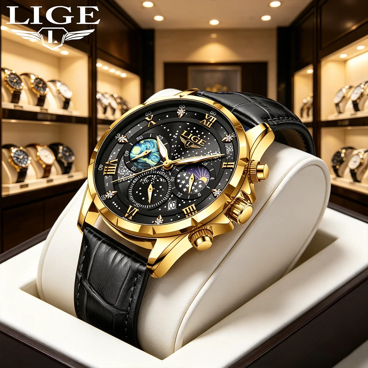 New LIGE Luxury Leather Men Watches Fashion Genuine Watch For Men Casual Military Waterproof Luminous Quartz Chronograph Clock