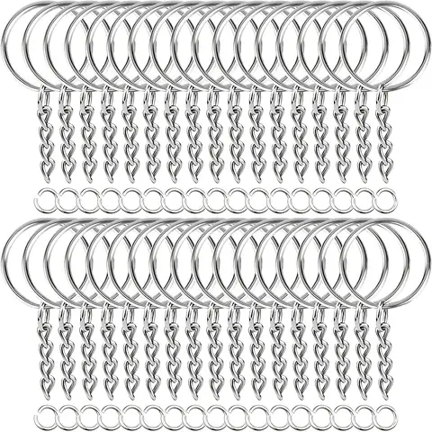 30pcs Silver Plated Metal Blank Keyring Keychain Split Key Ring with Chain Climbing Buckles Carabiner Keychain Rings Accessories