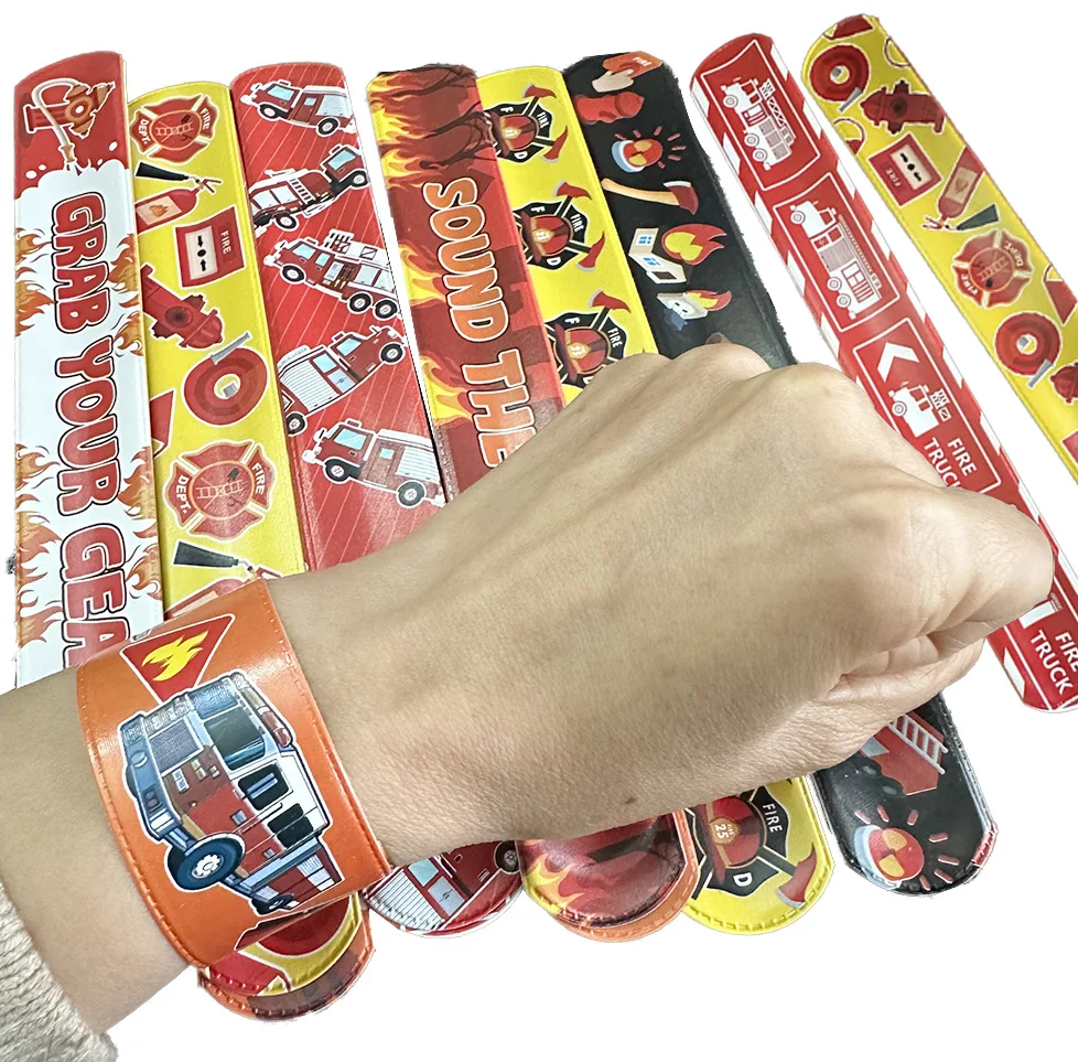 

12 Pcs Fire Truck Slap Bracelets Firefighter Snap Bracelet Party Decorations Kids Birthday Party Favors Class Rewards