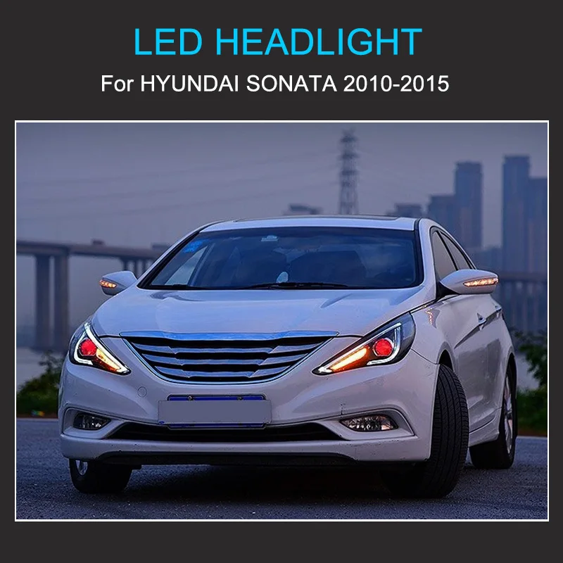 1 Pair LED Headlight Assembly for Hyundai Sonata 2010-2015 Headlights Plug and Play with LED DRL Dynamic Turn Front Head Lamps