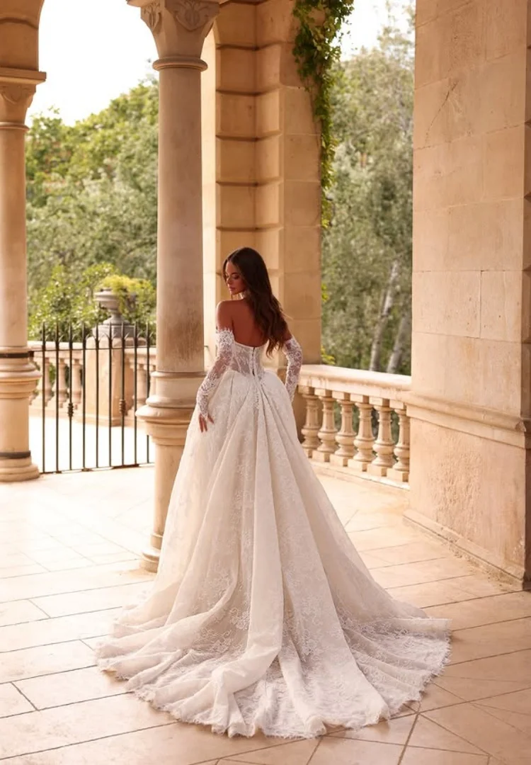 A Line Wedding Dress Lace Long Sleeve Vestidos De Novia Desmontable 2 En 1 Vestido Minimalista Feminino Elegante Para Casamento