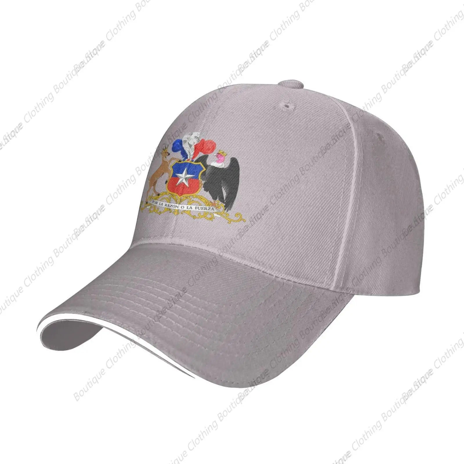 Sombrero con emblema nacional de Chile para hombre y mujer, gorra de béisbol con escudo de Chile, ajustable, color gris