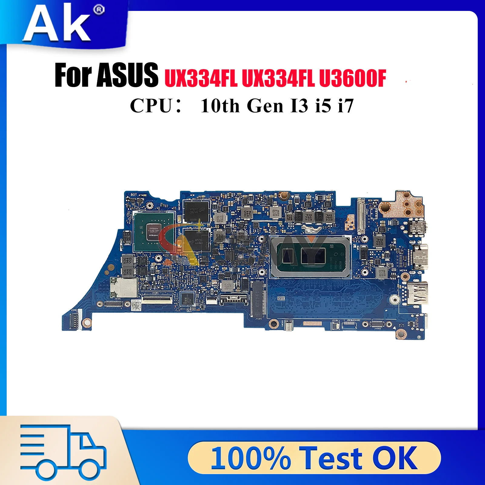 

UX334FL Laptop Motherboard For ASUS ZenBook UX463FL U3600F U4600F UX334FL UX334F Mainboard With 10th Gen I3 i5 i7 100% tests OK