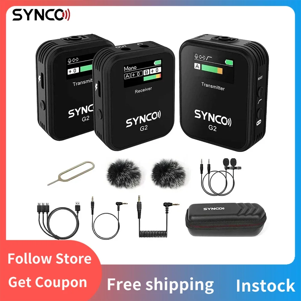 

Synco G2 A1 A2 Pro 2.4G Wireless Lavalier Microphone For DSLR Camera iPhone Smartphone Laptop Real-time Audio Monitoring System