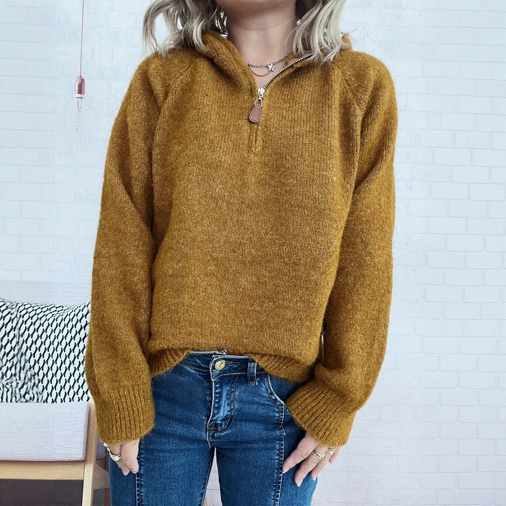 

Autumn Winter Long Sleeve Sweater Round Neck Fit Body Commute Style Women's Fashion Top Straight Tube Sleeve Decorations None