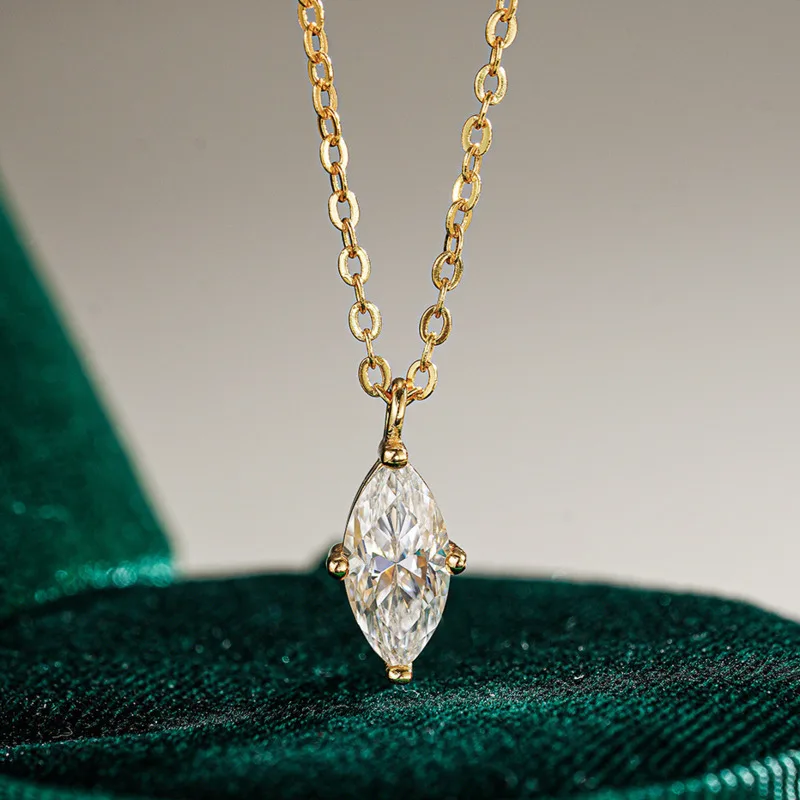 

Solitaire Marquise Moissanite Pendant Necklace, 14K Gold Plated 925 Sterling Silver, Dainty Light Luxury Jewelry Gift for Women