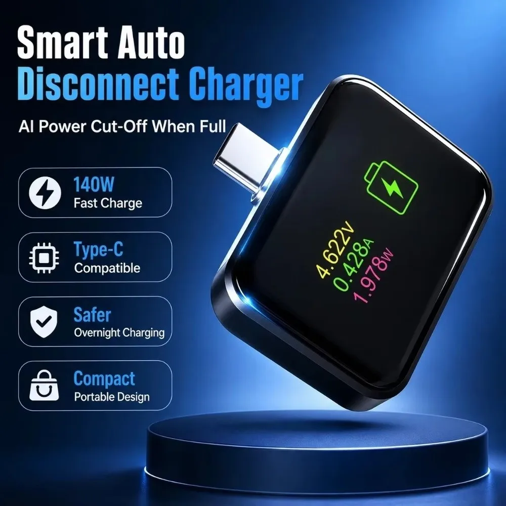140W Auto Stop Charging Adapter Auto-Disconnect Battery Protection Smart Auto Eject Charger TypeC Automatic Power-off Charger