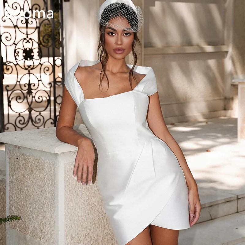 

Booma Simple Mermaid Off The Shoulder Mini Satin Wedding Dresses Pleat Elegant Brides Gown Custom Made 2025