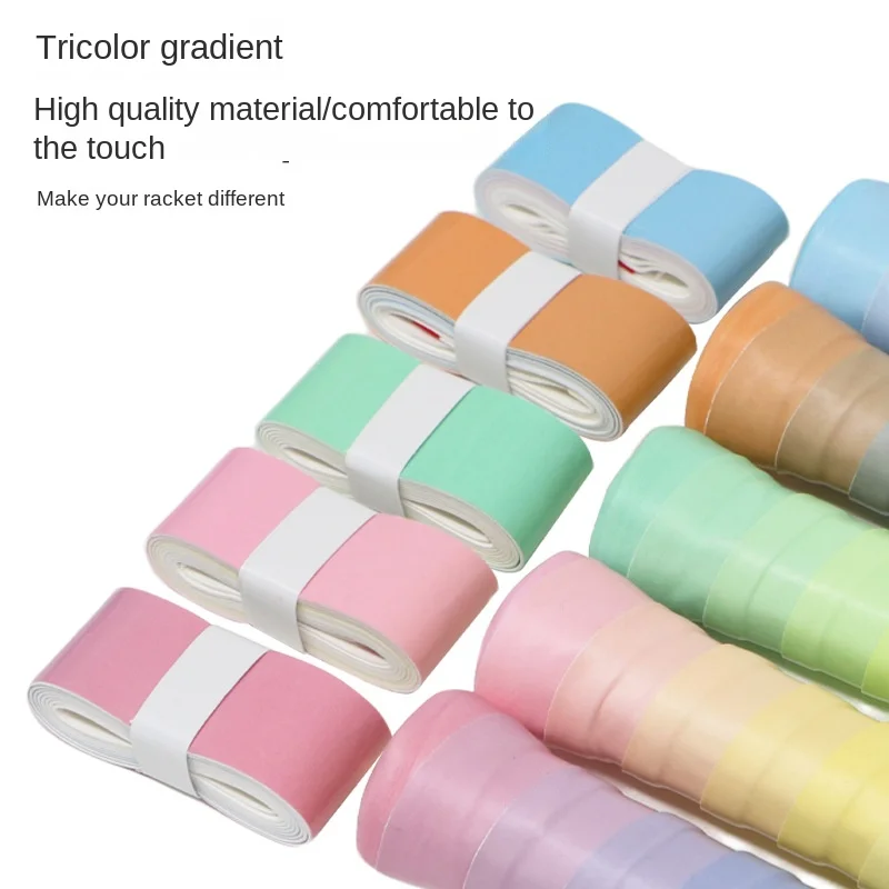 مصفق كرة الريشة 3 ألوان متدرجة 60 برميل كامل غير مسامية ومضاد للانزلاق غراء مسطح مرن ممتص للعرق حزام قبضة الحزام