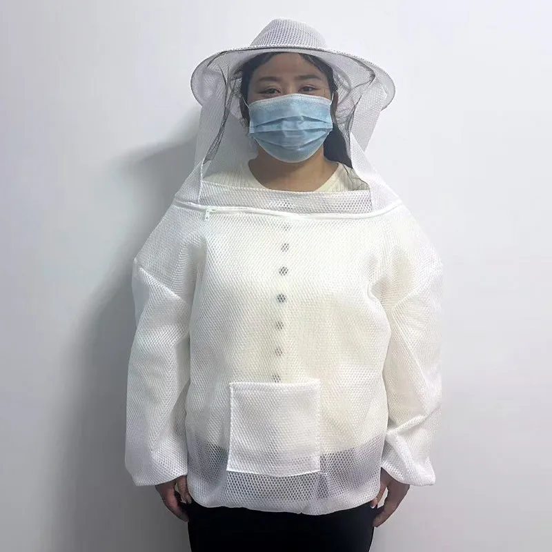 Anti Bee Suit Beekeeping Protective Hooded Jacket Veil Smock Breathable Mesh Protective Clothing Beekeeper Preventing Bee Bites