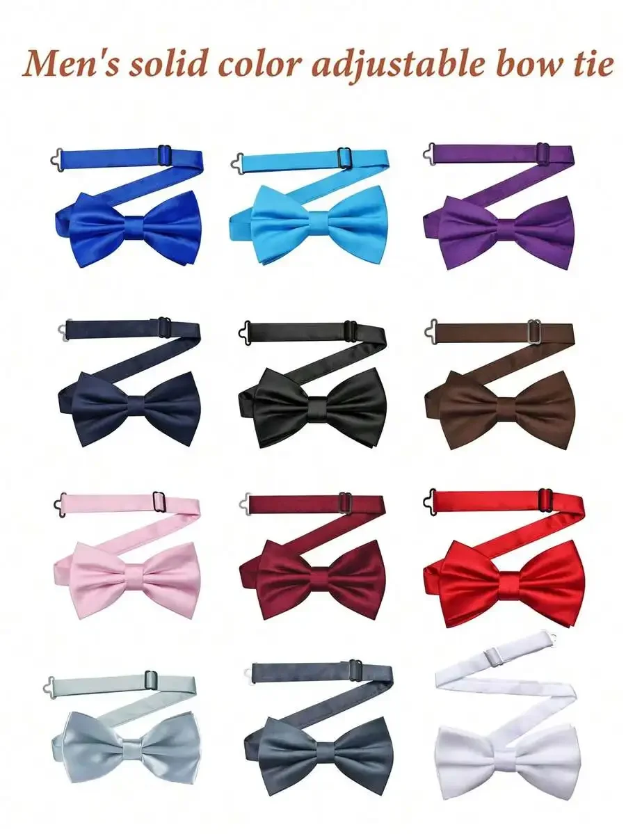Mens Solid Color Satin Pre-Tied Bow Tie For Groomsmen Wedding Formal Event view 6