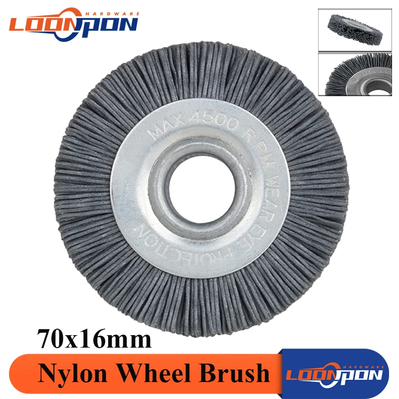 70Mm Nylon Wiel Borstel Boring 16Mm Voor Houten Meubelen Metalen Slijpen Polijsten Schurende Staalborstel Grinder 180 #