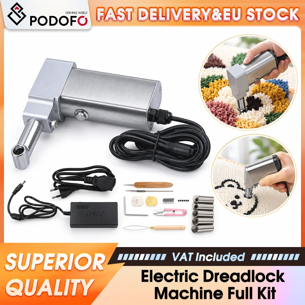 Kit de máquina eléctrica para hacer rastas Podofo, portátil y de uso manual, con cabezales intercambiables, enchufe europeo, herramienta para hacer trenzas y rastas, ideal para salones de belleza, uso