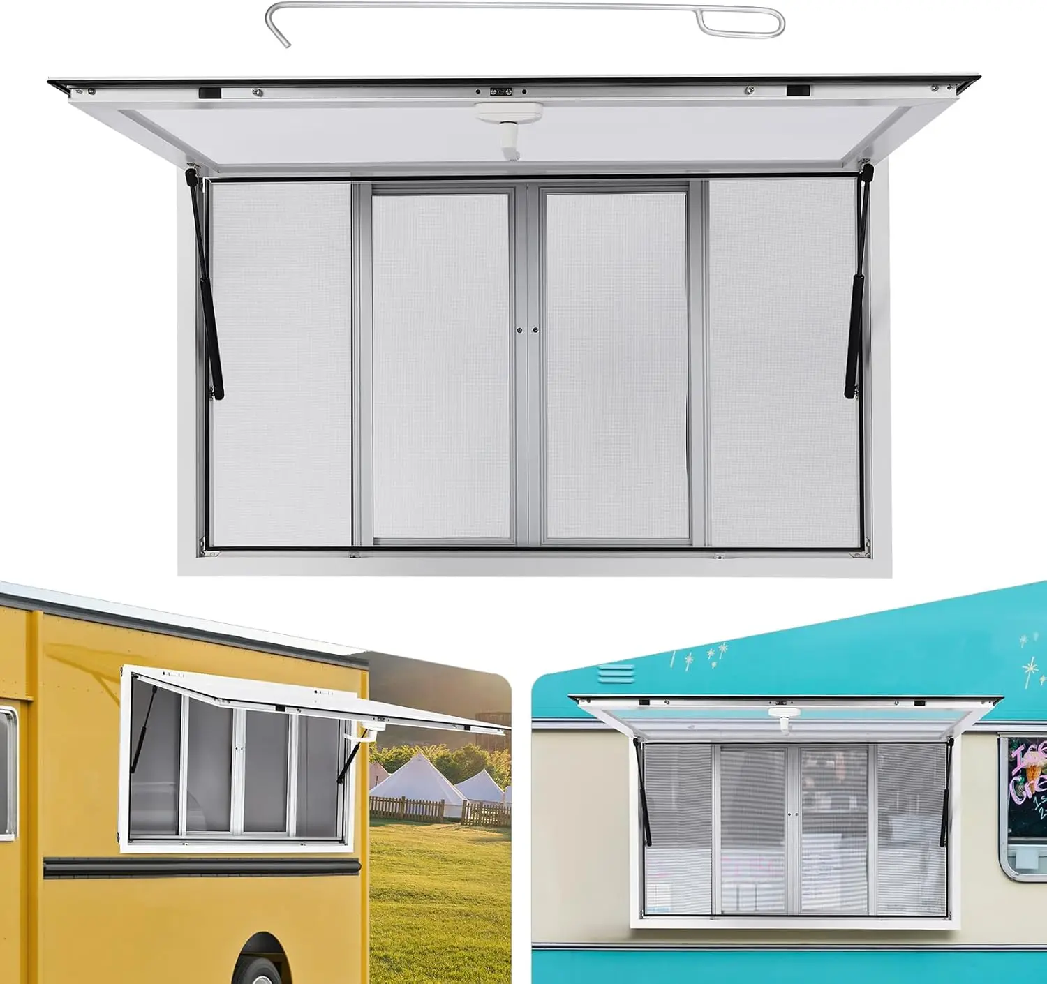 Concession Window for Food Truck 50 X 30 Inch, Awning Stand Serving Trailer Window with 4 Screen Windows and Awning Door