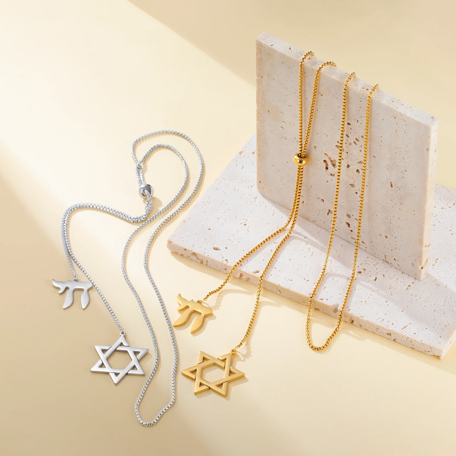 1PC Hebrew Letter Star Of David Hexagram Choker Double Charms Necklace Stainless Stekah  Israel Judaism Jewelry Hanuk