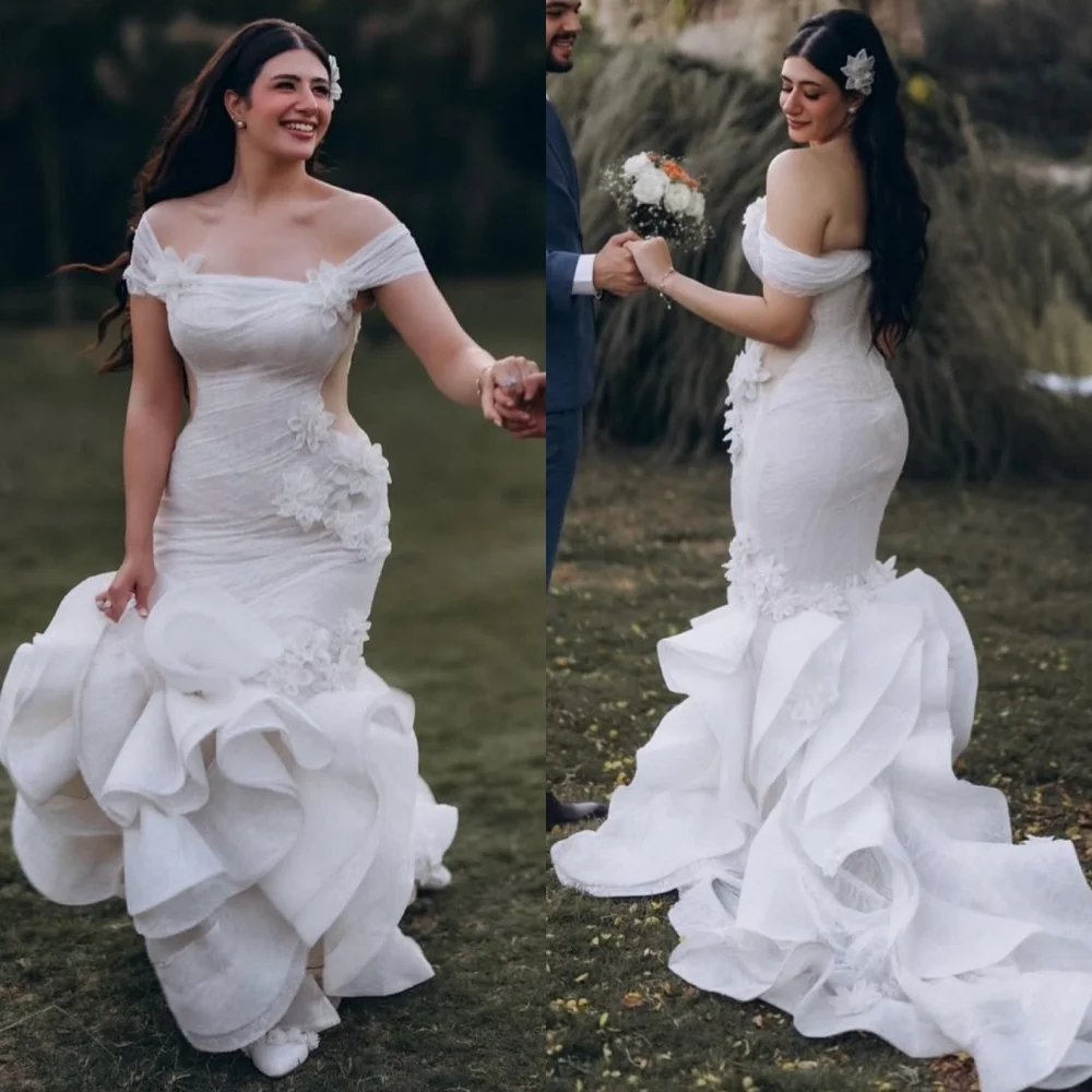 

Customized Classic Exquisite Organza Flower Pleat Straight Off-the-shoulder Long Dresses Bespoke Occasion Sexy
