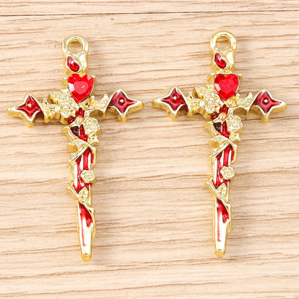 Tusember 5 Stück Metall Gothic Kristall Rosenblumen Kreuz Anhänger für Halsketten Ohrringe DIY Schmuckherstellung Zubehör – Detail 9