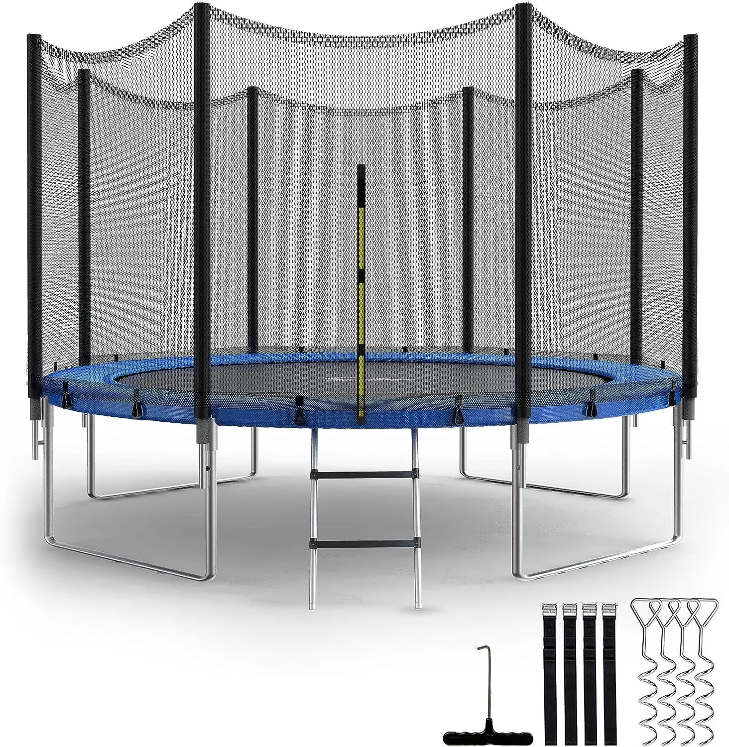 Simple Deluxe Recreational Trampoline with Enclosure Net,Wind Stakes, 12FT - Outdoor Trampoline for Kids and Adults Family Happy