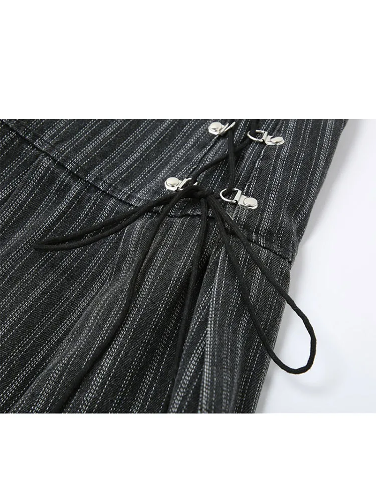 Y2k Pleated Skirt Women Sexy High Waist Grey Stripe Bandage Mini Skirts 2022 Summer New A Line Skirt Vintage Harajuku Streetwar