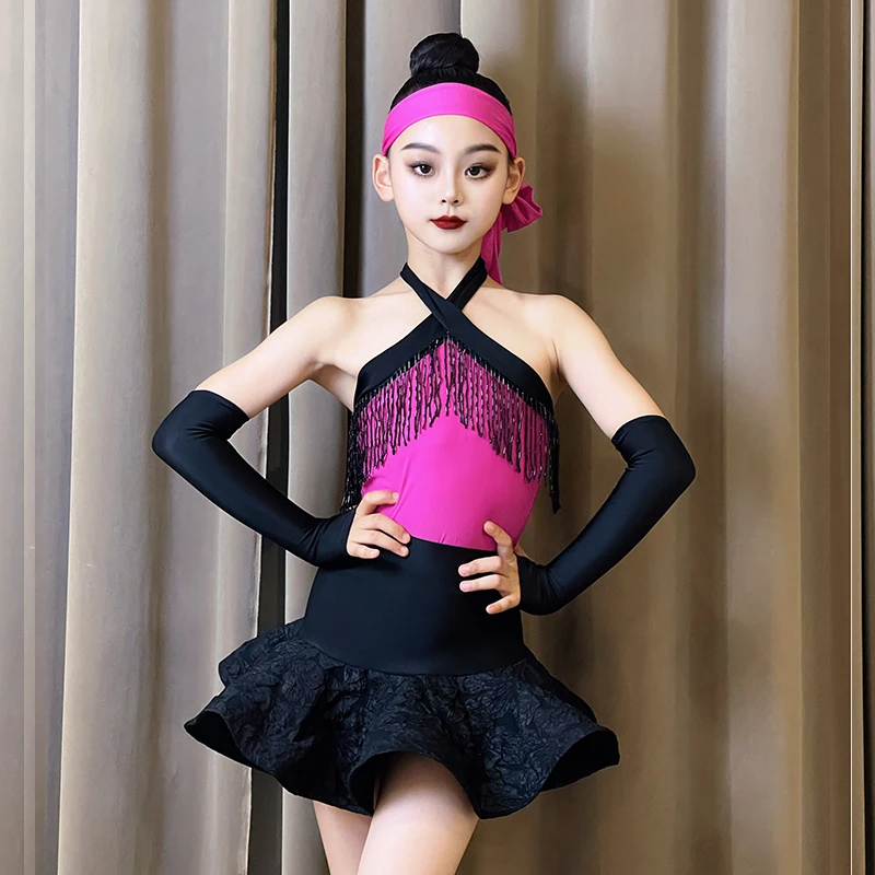

Детское новое стильное танцевальное платье для девочек, элитный комплект, костюм для латинских танцев, летнее платье с бахромой