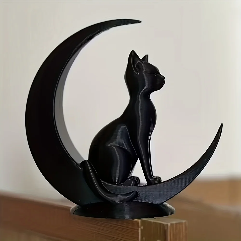 Eine Minimalist-Skulptur einer Katze, die auf dem Mond meditiert, 3D-gedruckte kreative Heimdekoration, Desktop-Ornament, Weihnachtsgeschenk, Gartendekoration, Geburtstagsgeschenk, moderne Dekoration