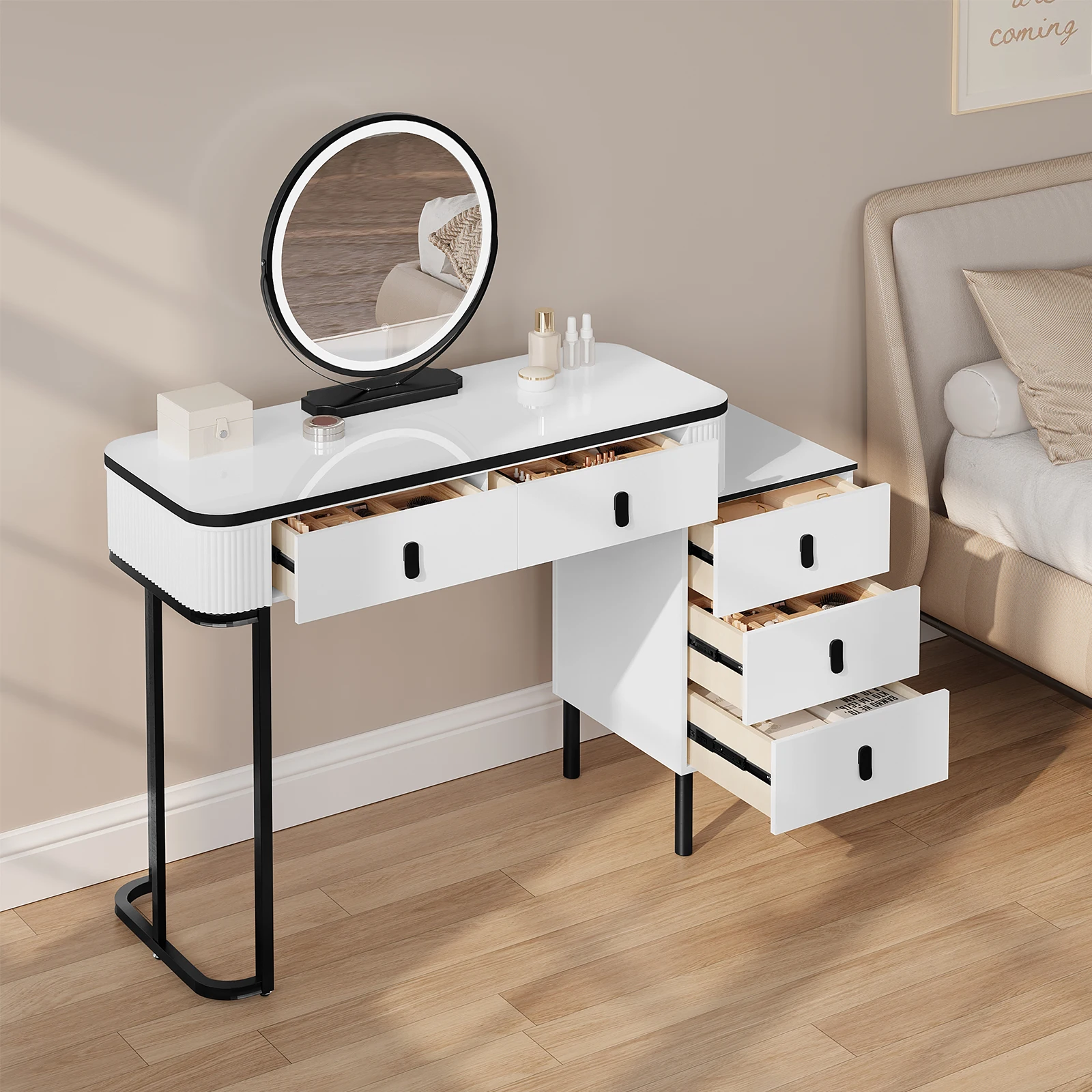 WOLTU Schminktisch mit LED-Beleuchtung, mobiler Spiegel, für Mädchen und Frauen, Waschtisch, flexible Montage, Make-up-Kosmetiktisch für Schlafzimmer – Detail 12
