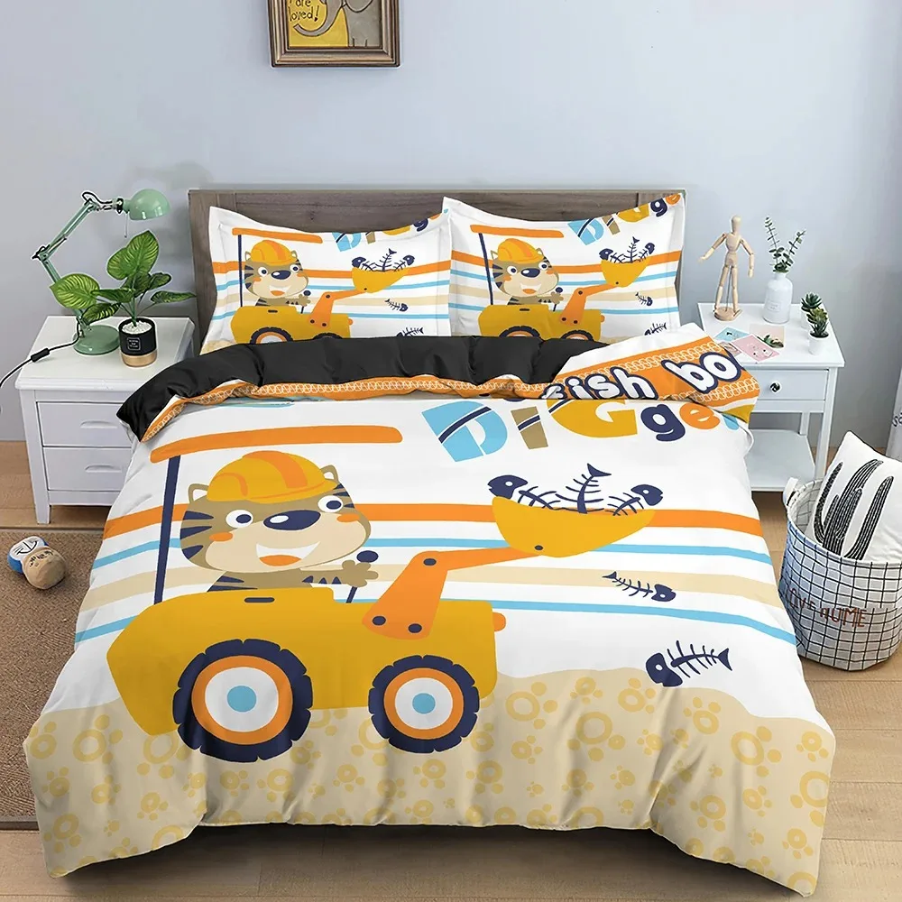 Cartoon Bear And Car Bedding Set Boys Girls Twin Queen Size Duvet Cover Pillowcase Bed Kids Adult Home Textileextile