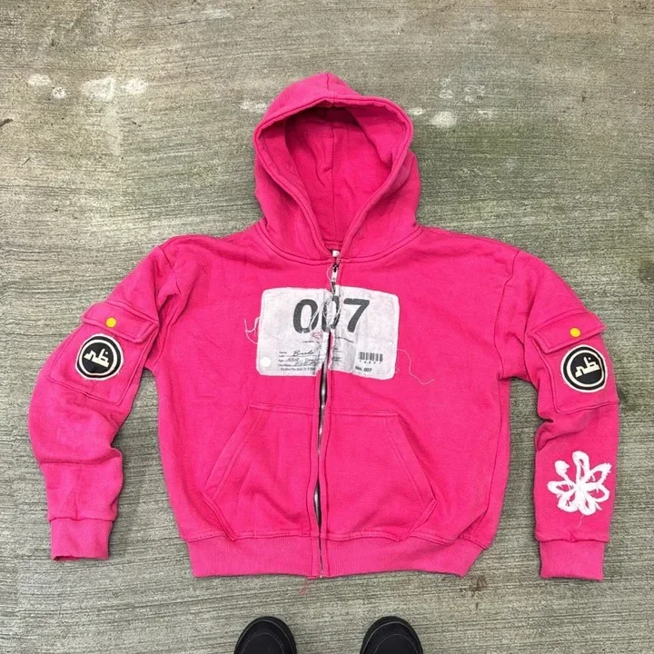 Sudadera con capucha Y2K con cremallera para hombre y mujer, chaqueta informal holgada con bordado de parche, estilo Harajuku y Hip Hop, ropa de