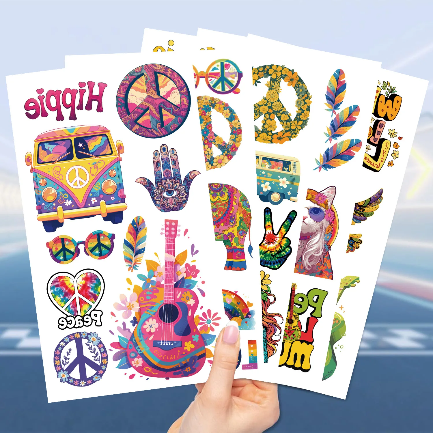 10 Hojas De Tatuajes Temporales AzureRay Con 73 Diseños Hippies De Flores, Paz Y Amor, Ideales Para Fiestas Y Festivales