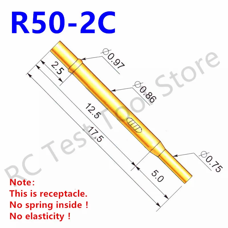 100PCS R50-2C Test Pin P50-B1 Receptacle Brass Tube Needle Sleeve Seat Crimp Connect Probe Sleeve Length17.5mm Outer Dia 0.86mm